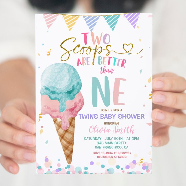 Invitación Scoop Ice Cream Twins Baby Shower (Subido por el creador)