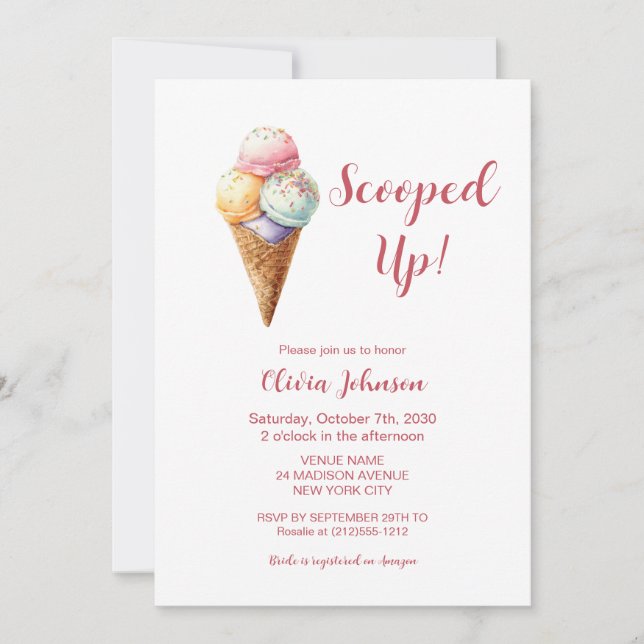 Invitación Scooped Up! Pink Ice Cream Bridal Shower (Anverso)