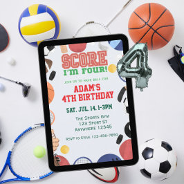 Invitación Score I'm Four, Sports 4th Birthday