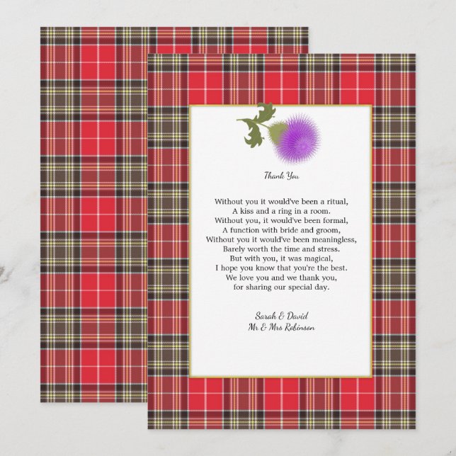Invitación Scotch Clan Tartan Boda Poem Gracias (Anverso / Reverso)
