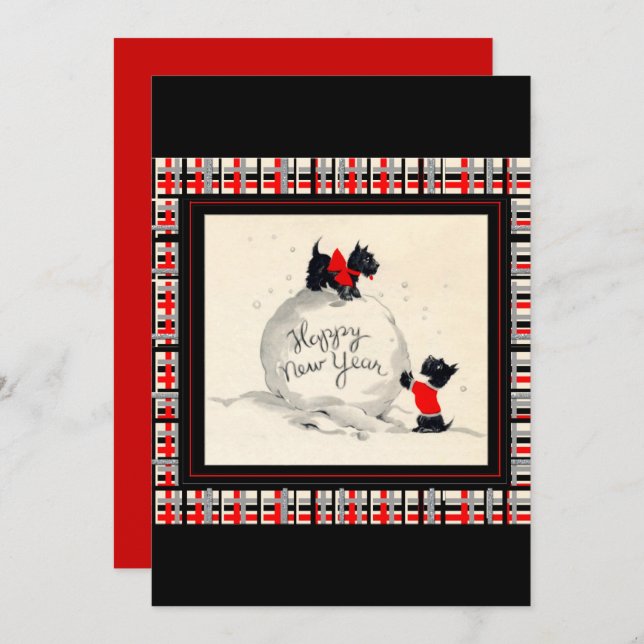 Invitación Scottie Dog New Years Invitation flat card (Anverso / Reverso)