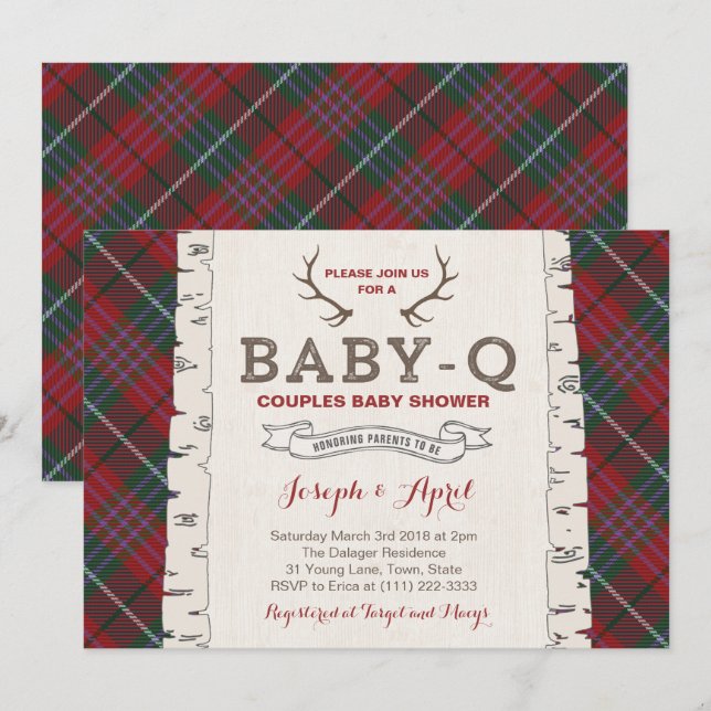 Invitación Scottish Tartan Wilderness Co-ed Baby Shower (Anverso / Reverso)