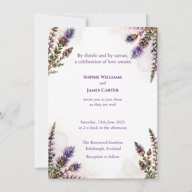 Invitación Scottish Watercolour Thistle Wedding Invitation (Anverso)