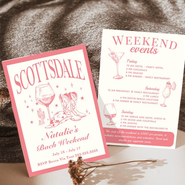 Invitación Scottsdale Bachelorette Cóctel Social Itinerario (Subido por el creador)