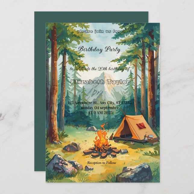 Invitación scout Camping party birthday invitation (Anverso / Reverso)