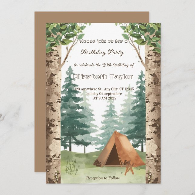 Invitación scout Camping party birthday invitation (Anverso / Reverso)