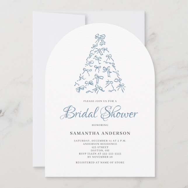 Invitación Scribble Blue Bow Christmas Tree Briower (Anverso)