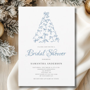 Invitación Scribble Blue Bow Christmas Tree Briower