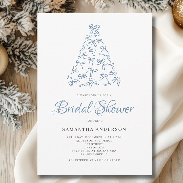 Invitación Scribble Blue Bow Christmas Tree Briower (Subido por el creador)