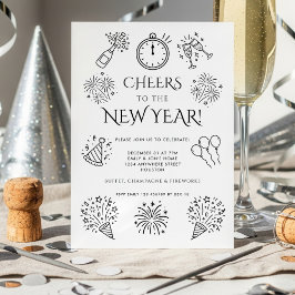 Invitación Scribble Doodles Cheers to New Year Party