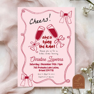 Invitación Scribble Red Bow Saluda A La Ducha Bridal