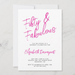 Invitación Script 50 y Fabuloso Cumpleaños Negro y Rosa