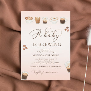 Invitación Script A Baby is Brewing Pink Coffee Baby Shower