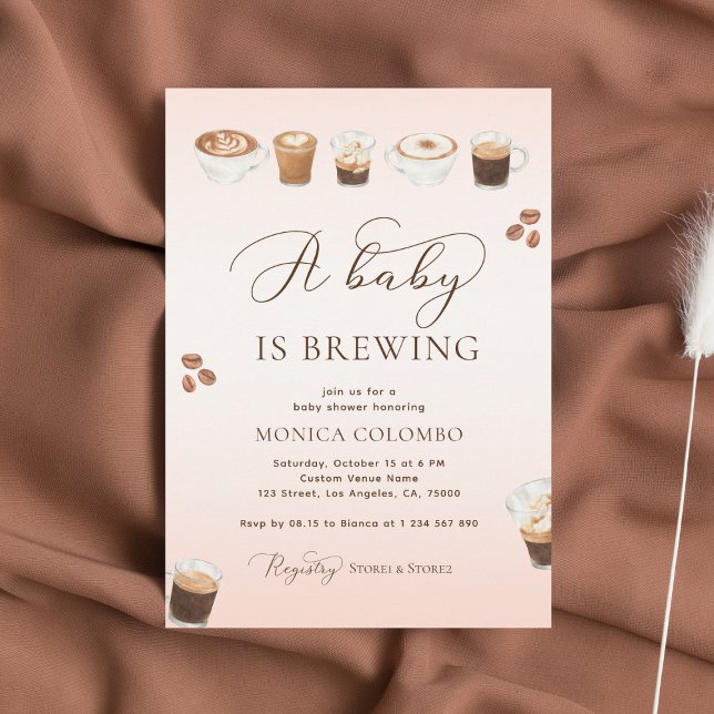 Invitación Script A Baby is Brewing Pink Coffee Baby Shower (Subido por el creador)