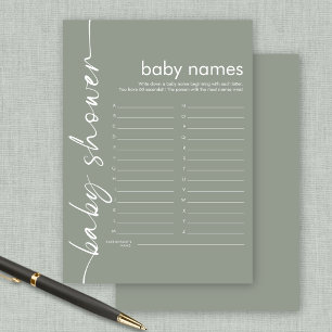 Invitación Script Baby Names Shower Game Sage Card