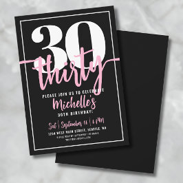 Invitación Script Black 30 Birthday Fiesta