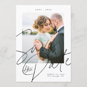 Invitación Script Black White Save the Date Photo Card