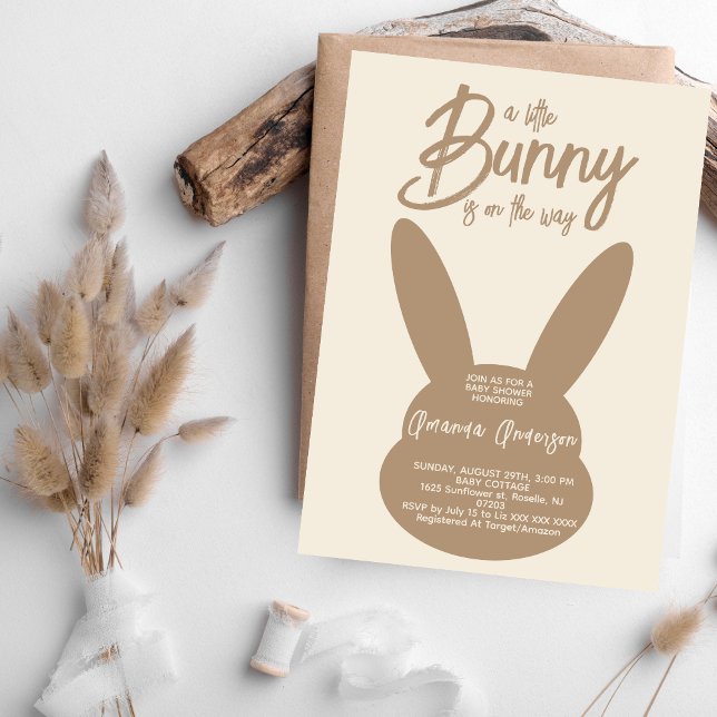 Invitación Script Boho Bunny Gender Neutral Baby Shower (Subido por el creador)