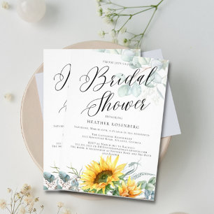 Invitación Script Bridal Shower Elegant Sunflower Eucalyptus