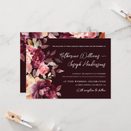 Invitación Script calligraphy Bouquet Floral Burgundy Wedding