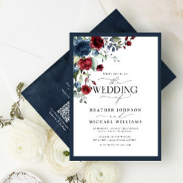 Invitación Script de acuarela floral azul de la marina QRCode