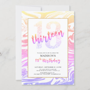Invitación Script de cumpleaños número 13 con purpurina multi