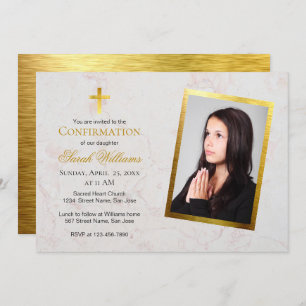 Invitación Script de Relieve metalizado dorado de Marble Faux