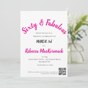 Invitación Script de Sesenta y Fabuloso Cumpleaños 60 Rosa