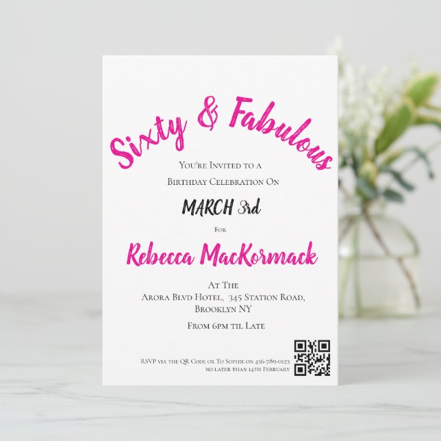 Invitación Script de Sesenta y Fabuloso Cumpleaños 60 Rosa (Anverso de pie)