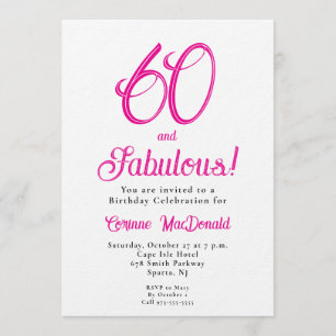 Invitación Script de Sesenta y Fabuloso Cumpleaños 60 Rosa Fi