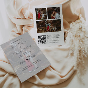 Invitación Script Delicado 4 Fotos Boda Código QR RSVP