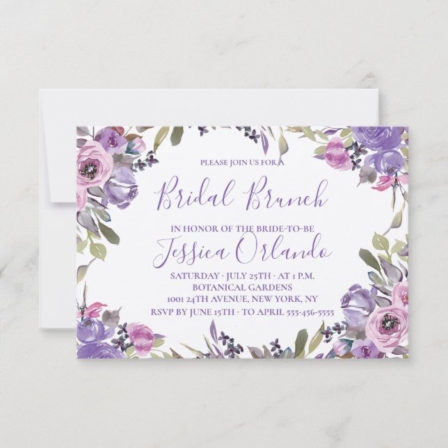 Invitación Script floral elegante de lavanda Brunch nupcial (Anverso)