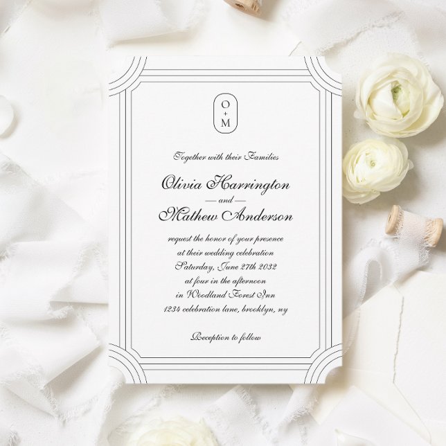 Invitación Script formal con monograma geométrico Boda (Subido por el creador)