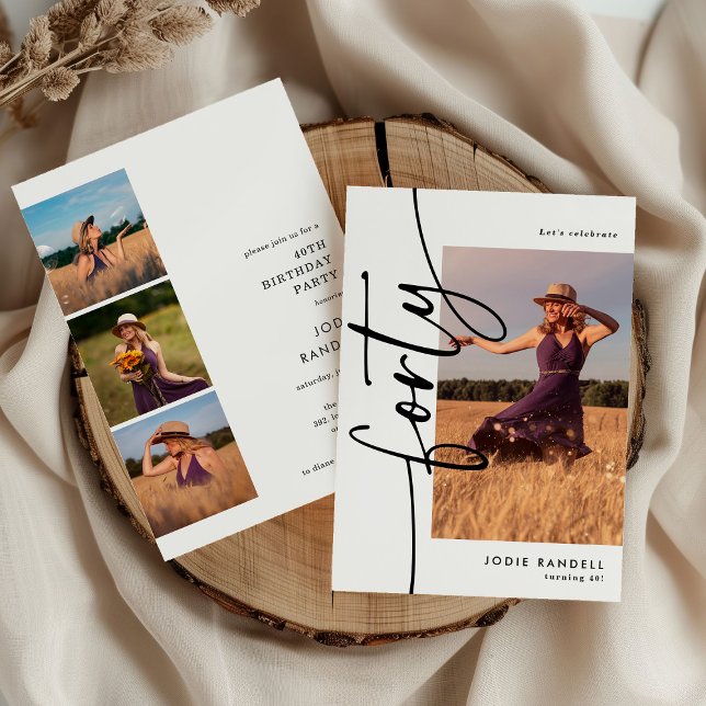 Invitación Script Forty 4 Collage de Fotos Cumpleaños 40 (Subido por el creador)