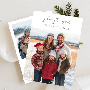 Invitación Script Glory to God Religious Christmas Photo Card