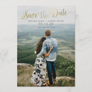 Invitación Script Gold Photo Save the Date Cards