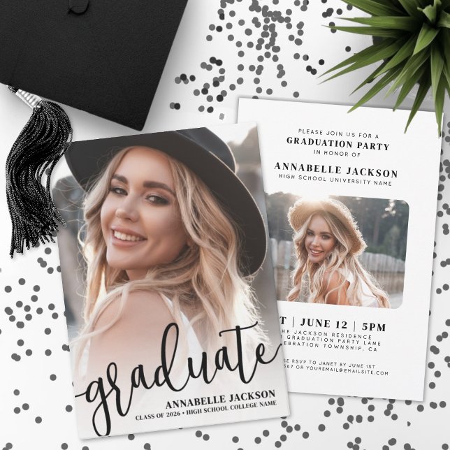 Invitación Script Graduate Simple Photo Graduation (Script Graduate Simple Photo Graduation Invitation)