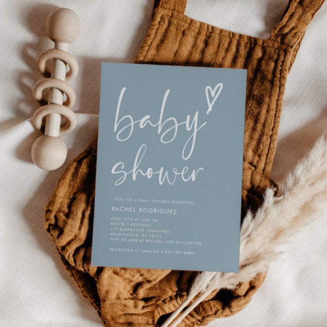 Invitación Script Heart Dusty Blue Boy Baby Shower (Subido por el creador)