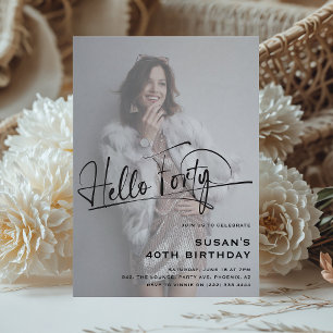 Invitación Script Hello 40 Minimal Photo 40th Birthday