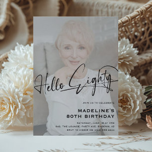Invitación Script Hello Ochenta Minimal Photo 80th Birthday