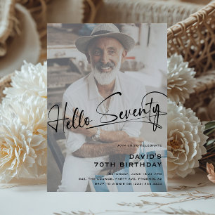 Invitación Script Hello Setenty Minimal Photo 70th Birthday
