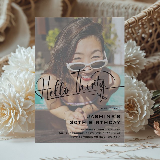 Invitación Script Hello Thirty Minimal Photo 30th Birthday (Subido por el creador)
