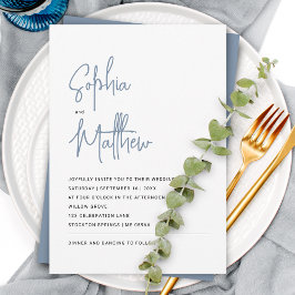 Invitación Script Minimalista Moderno Azul Polvo | Boda