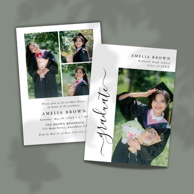 Invitación Script Moderno de Moda Casual Foto Graduación (Subido por el creador)