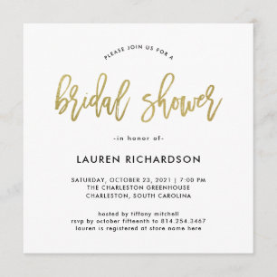 Invitación Script moderno  Ducha de novia de oro falsa