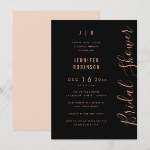 Invitación Script moderno ducha de novia Rosa dorado negro