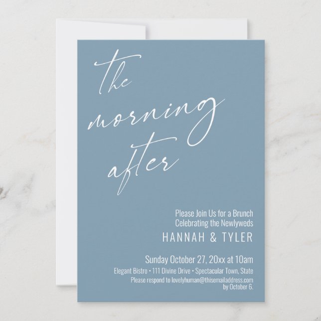 Invitación Script Moderno El Brunch de la Mañana Después Azul (Anverso)