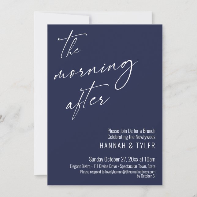 Invitación Script Moderno El Brunch del Día Después Azul Mari (Anverso)