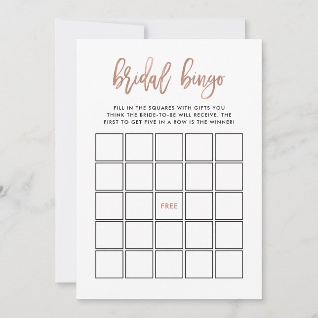 Invitación Script moderno| Juego de Bingo Rosa Gold Bridal Sh (Anverso)