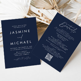 Invitación Script Moderno Marina Todo en Uno Código QR Boda